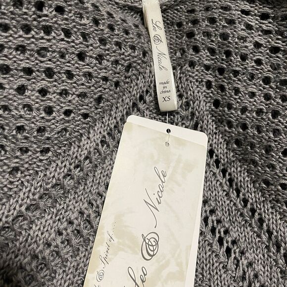 NWT Leo & Nicole Open Front Loose Knit Cardigan Lightweight Gray Women's X-Small - Picture 9 of 10